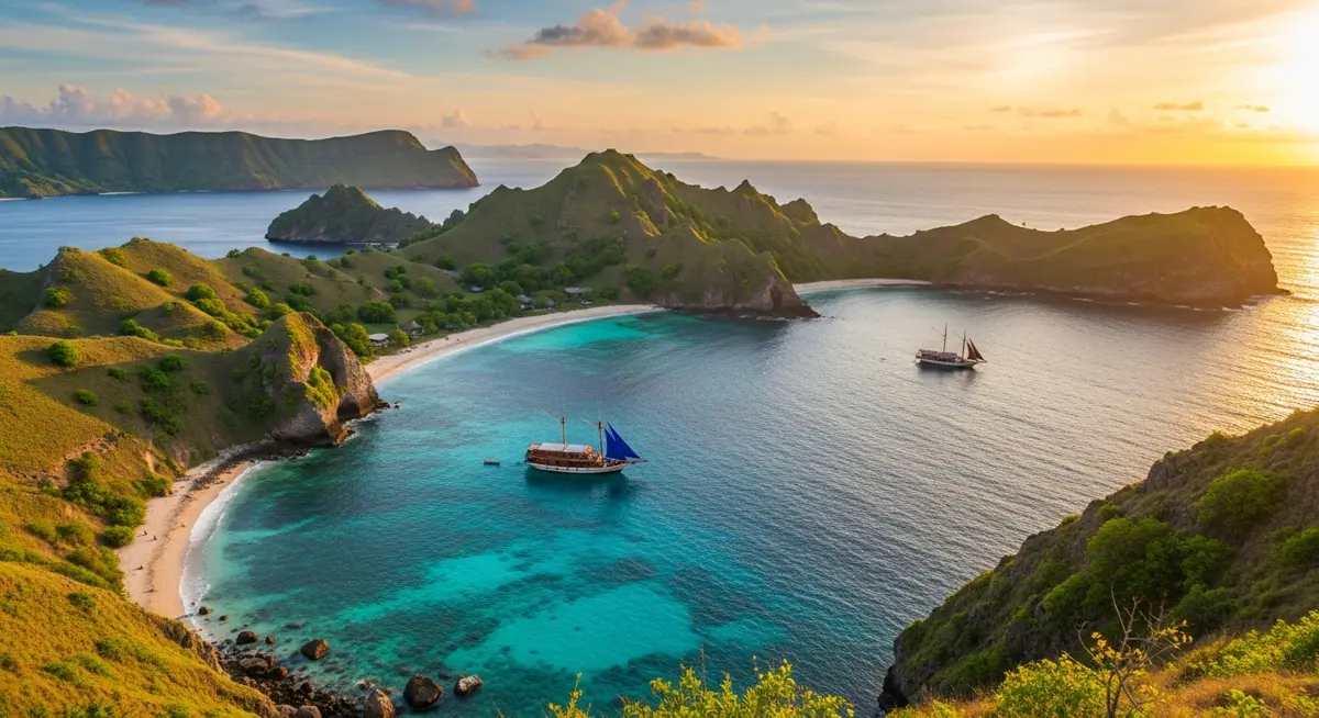 Lombok Private Cruise in Lombok — a dramatic island viewpoint over turquoise bays at golde